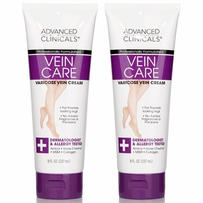 Advanced Clinicals Vein Care Leg Cream For Varicose Veins & Spider Veins, Collagen & Arnica Skin Care, 8 Fl Oz, 2-Pack