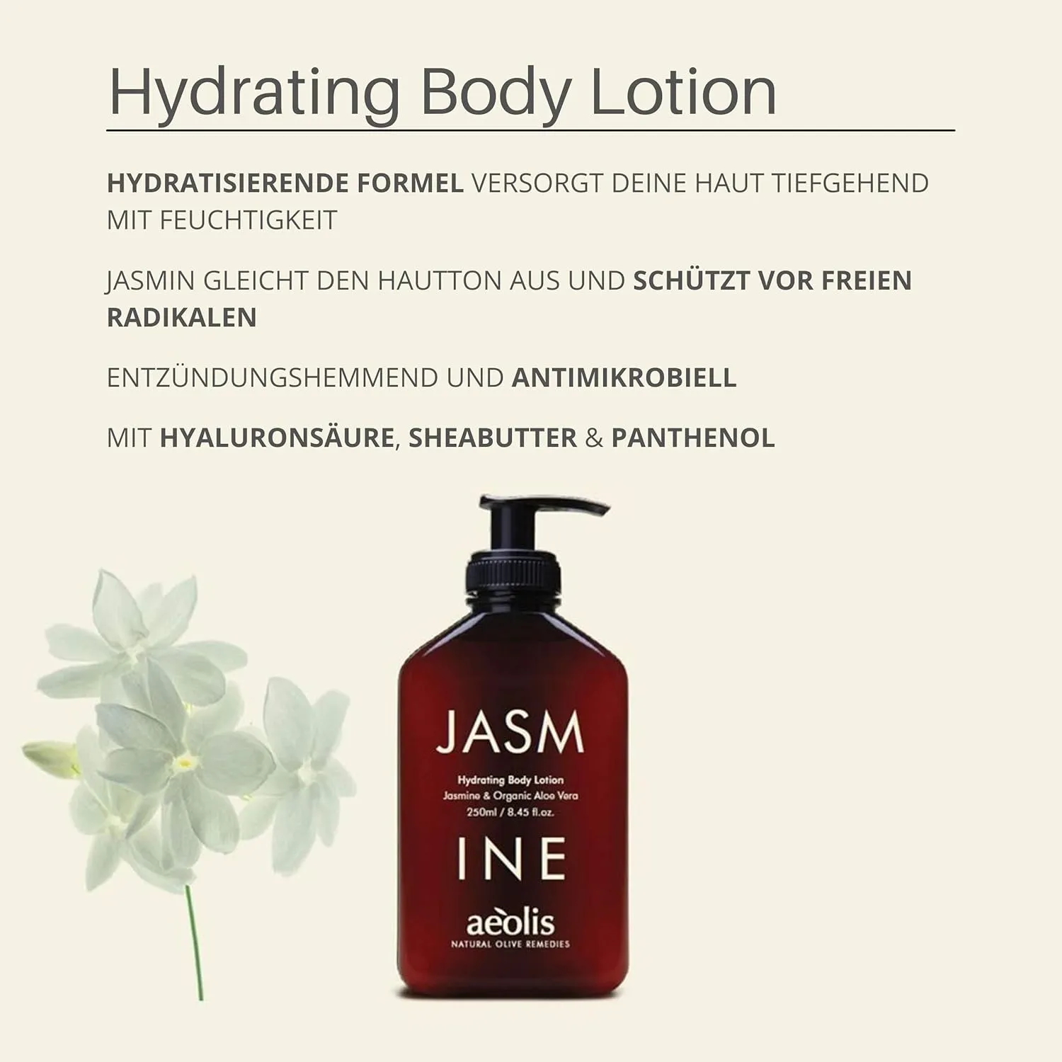 Aeolis Body Lotion - Hydrates and Nourishes the Hands, Face and Body - Absorbs Quickly - Uses Jasmine, Aloe Vera & Pomegranate   Olive Oil - Hydrating - 6.8 Fl Oz