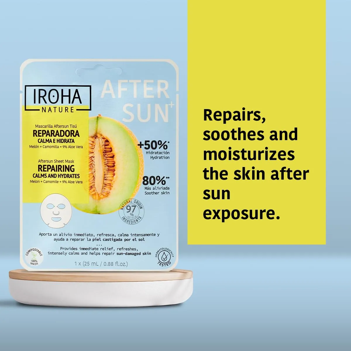 AFTERSUN Face Mask to Repair, Soothe & Hydrate The Skin After Sun Exposure | 5 Pack | With Melon, Chamomile & 9% Aloe Vera | Reduces Redness, Refreshes & Instantly Relieves