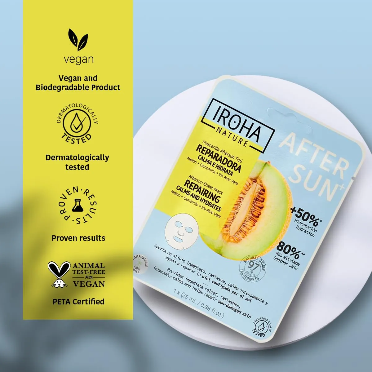 AFTERSUN Face Mask to Repair, Soothe & Hydrate The Skin After Sun Exposure | 5 Pack | With Melon, Chamomile & 9% Aloe Vera | Reduces Redness, Refreshes & Instantly Relieves