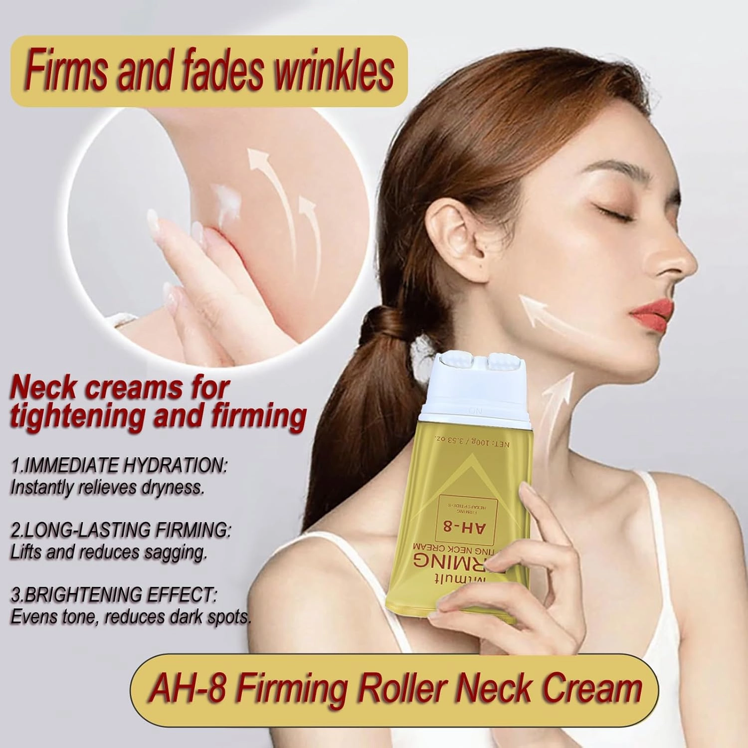 AH-8 Firming Neck Cream, Neck Creams for Tightening and Firming, Neck Cream Tightening Lifting Sagging Skin, Hydrolyzed Collagen, Ceramide NP, Allantoin, Lifting Cream for Women & Men (Pack 2)