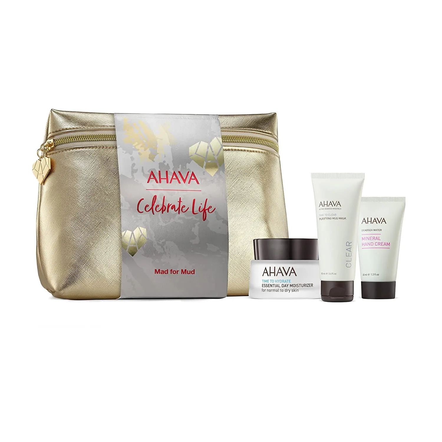AHAVA Mad For Mud Gift Set - Includes Essential Day Moisturizer 1.7 Fl.Oz, Purifying Mud Mask 3.4 Fl.Oz & Mineral Hand Cream 1.3 Fl.Oz, Enriched with Exclusive Dead Sea Osmoter