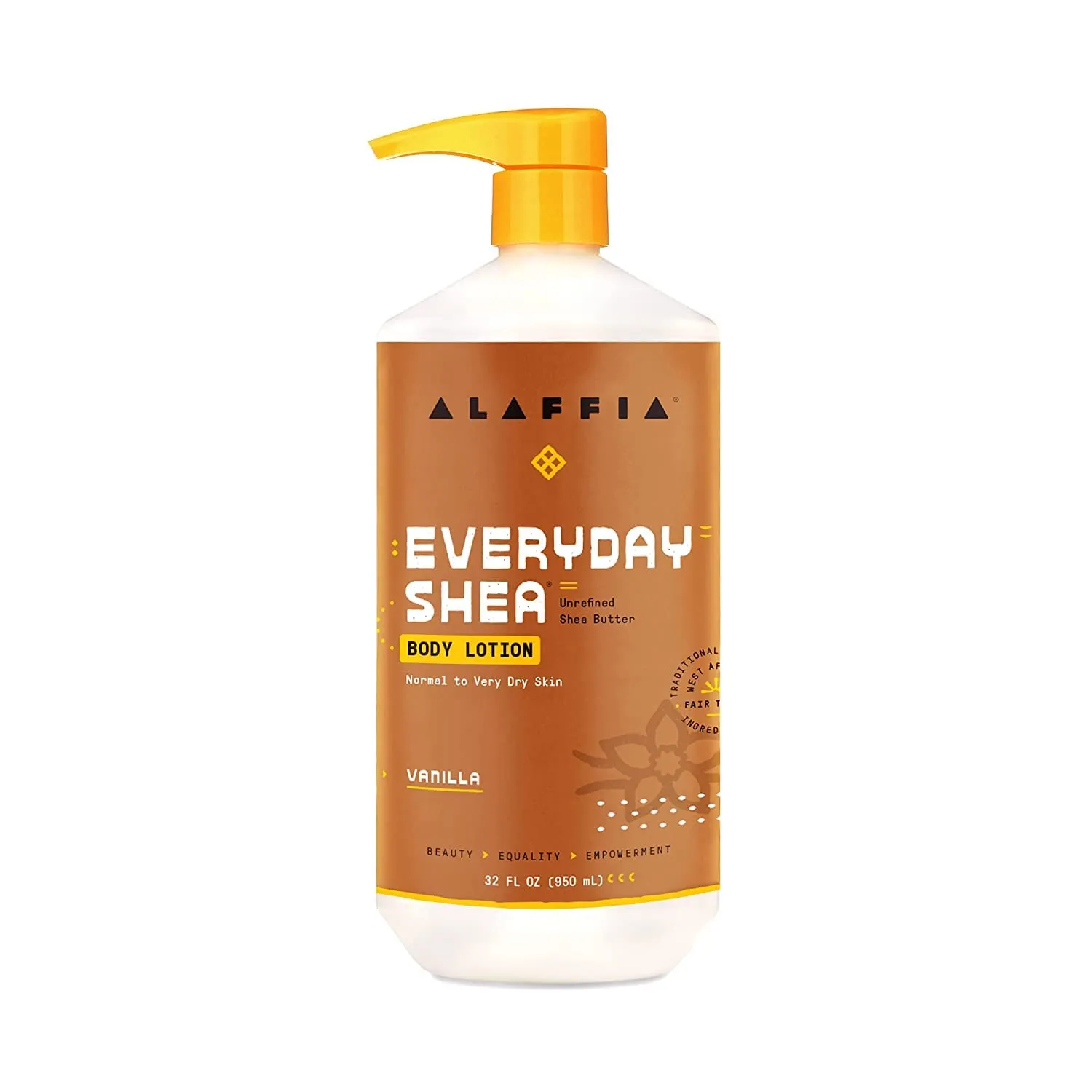 Alaffia EveryDay Shea Body Lotion - Normal to Very Dry Skin, Moisturizing Support for Hydrated, Soft, and Supple Skin with Shea Butter and Lemongrass, Fair Trade, Vanilla, 32 Fl Oz