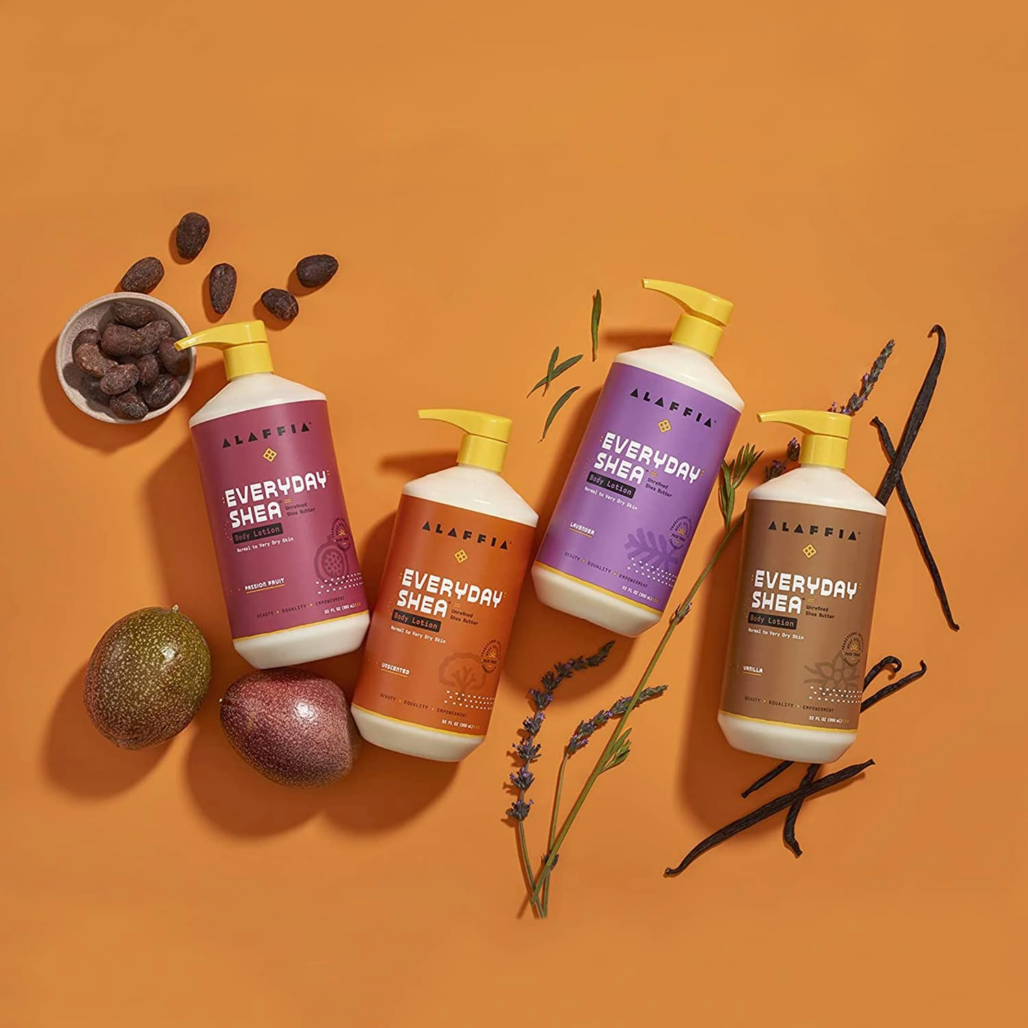 Alaffia Everyday Shea Body Lotion - Normal to Very Dry Skin, Moisturizing Support for Hydrated, Soft, and Supple Skin with Shea Butter and Lemongrass, Fair Trade, Lavender, 2 Pack - 16 Fl Oz Ea