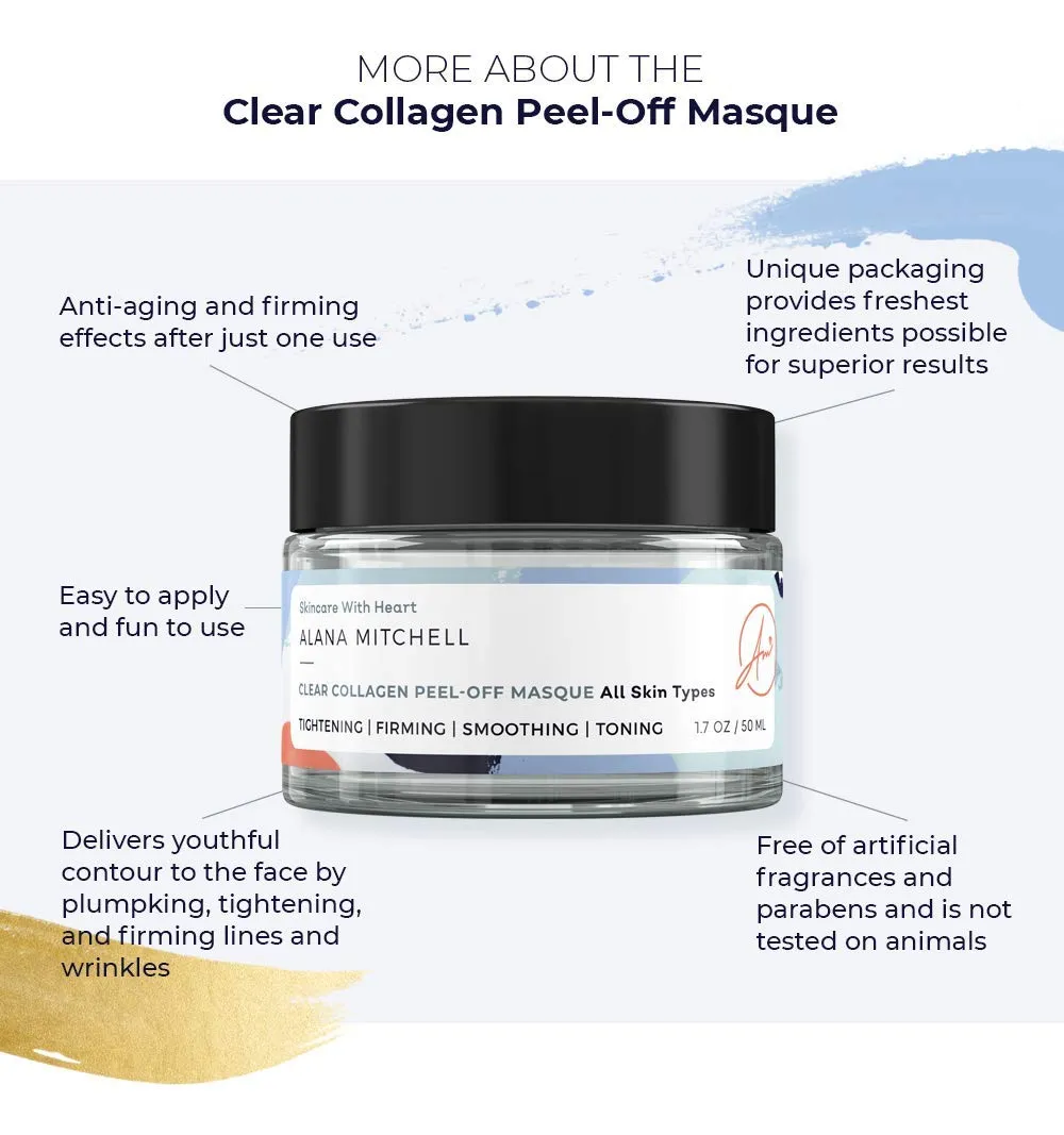 Alana Mitchell Anti Aging Collagen Facial Mask, Peel Off Face Mask to Reduce Wrinkles & Fine Lines, Hydrating Face Masks, Tightening & Firming Skin Care, Collagen Face Mask for All Skin Types, 1.7oz