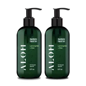 ALŌH Sanitizing Hand Gel 2-pack | Lemongrass   Aloe | 70% Alcohol Hydrating Hand Sanitizer Gel with Essential Oil, for Kids & Adults | 8oz Size Bottle (Set of 2)