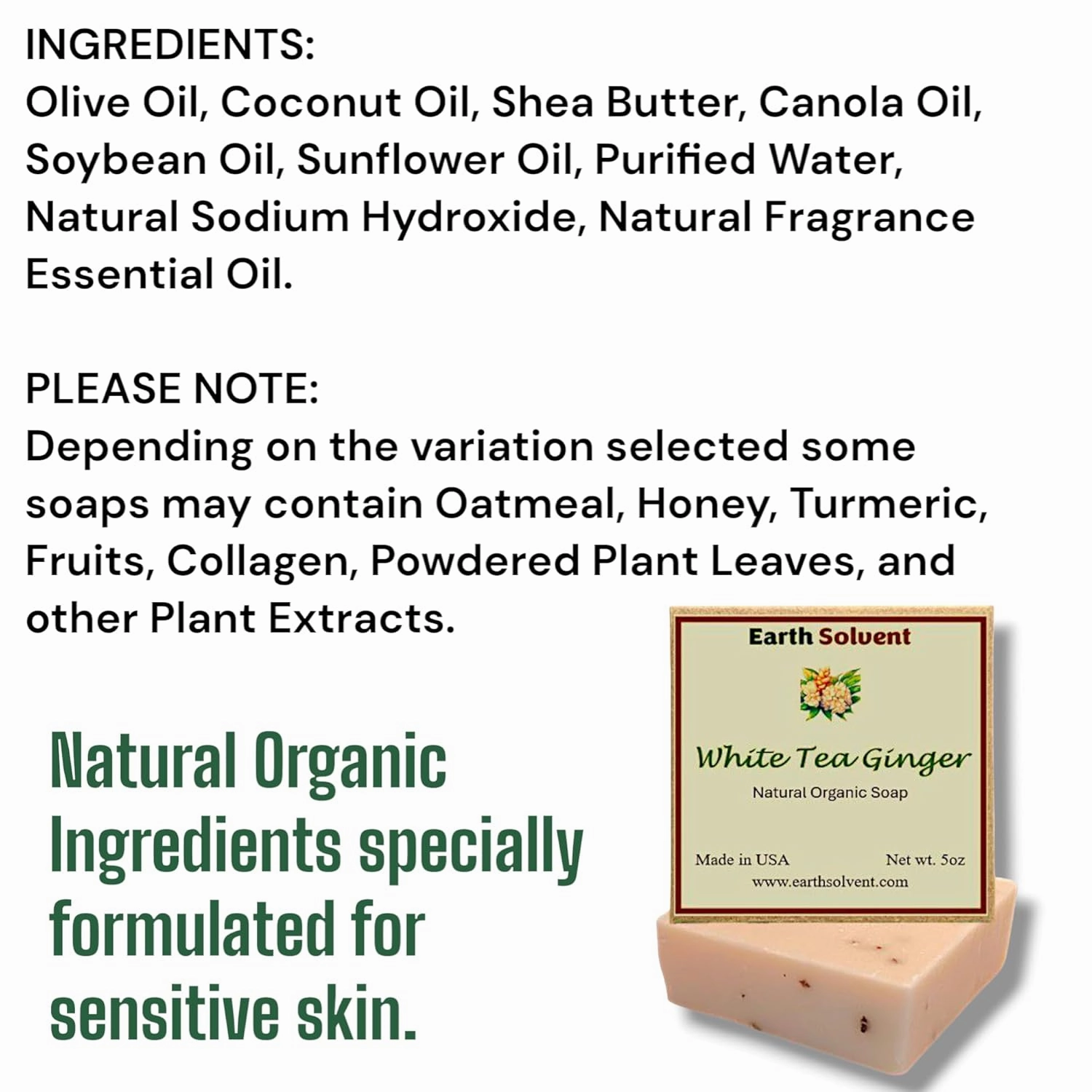 All Natural Organic Cold Process Bar Soap Made from All Natural Ingredients No Harsh Chemicals Formulated for Sensitive Skin 5oz (Patchouli, Eucalyptus Aloe, White Tea Ginger) Pack of 3
