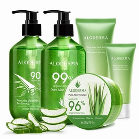 All Purpose Aloe Vera Gels Set - 6 Pieces - 300g Aloe Vera Gel, 300g Aloe Vera Gel   Tea Tree Oil, 2pcs x 200g Aloe Vera Gel, 114g Aloe Vera Gel & 45g Aloe Vera Gel