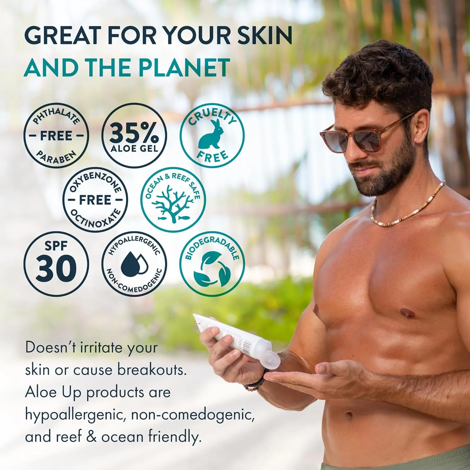 Aloe Up White Collection Sunscreen Lotion SPF 30 - Broad Spectrum UVA/UVB Sunblock for Face and Body - With Aloe Vera Gel - Alcohol-Free - Reef-Friendly - Coco-Mango Fragrance - 4 Oz