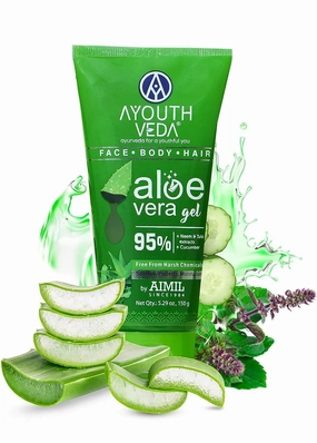 Aloe Vera Gel | Multi Purpose Gel For Face, Body & Hair | Non-Greasy Hydrating formula With Neem, Tulsi & Cucumber Essence | Calms Sunburn & Promotes Even Skin Tone, 150 gm