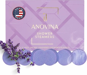 Anovina Lavender Shower Steamers Gift Box – Made in USA with Pure Essential Oils. Aromatherapy Shower Bombs & Self-Care Gift for Women & Men.