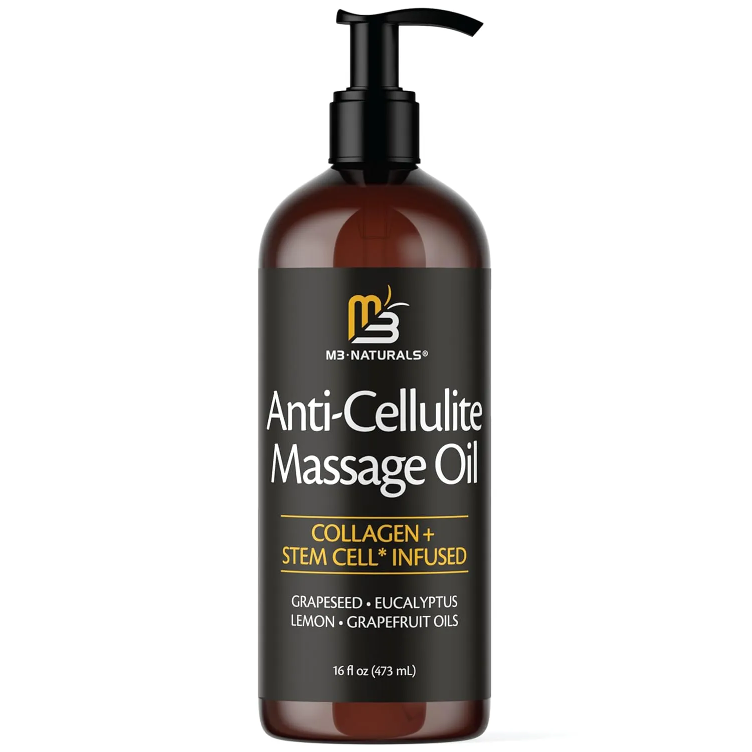 Anti Cellulite Massage Oil - Body Oil and Massage Oil for Massage Therapy | Infused with Collagen and Stem Cell Skin Tightening Cellulite Cream and Massage Lotion for Women 16 Fl Oz by M3 Naturals