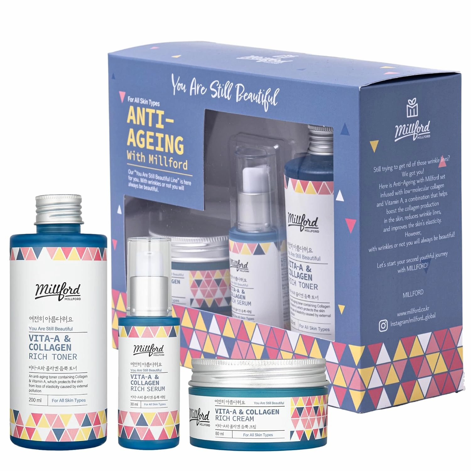 Anti-Ageing Set with Vitamin-A & Collagen, Korean Skin Care, Anti-Aging Face Moisturizing Set, Firming & Hydrating, Moisturizing, Anti Wrinkle, Collagen Face Moisturizer, Lifting, Gift Set