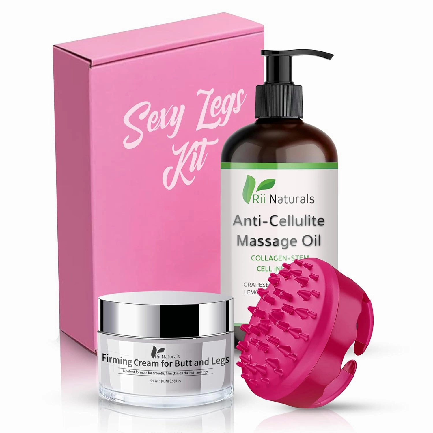 Anti Cellulite Massage Oil, Body Massage Oil Collagen and Stem Cells, Butt Firming and Lifting Cream, Leg Firming and Tightening Cream, Body Scrubber Massager