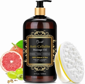 Anti Cellulite Massage Oil with Massager, Collagen and Stem Cell Skin Tightening Oil Natural Cellulite Remover Therapy Oil for Cellulite & Stretch Mark (8 Fl Oz)