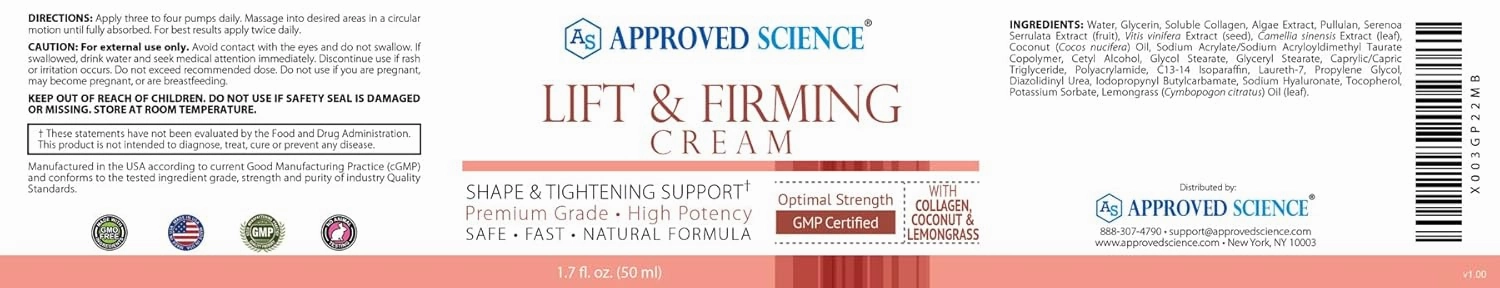 Approved Science Lift and Firming Cream - Enhance, Tighten, Plump, Nourish Bust and Bum - Paraben and Soy Free - Natural Fragrance - 1.7 Fl Oz. - Pack of 6