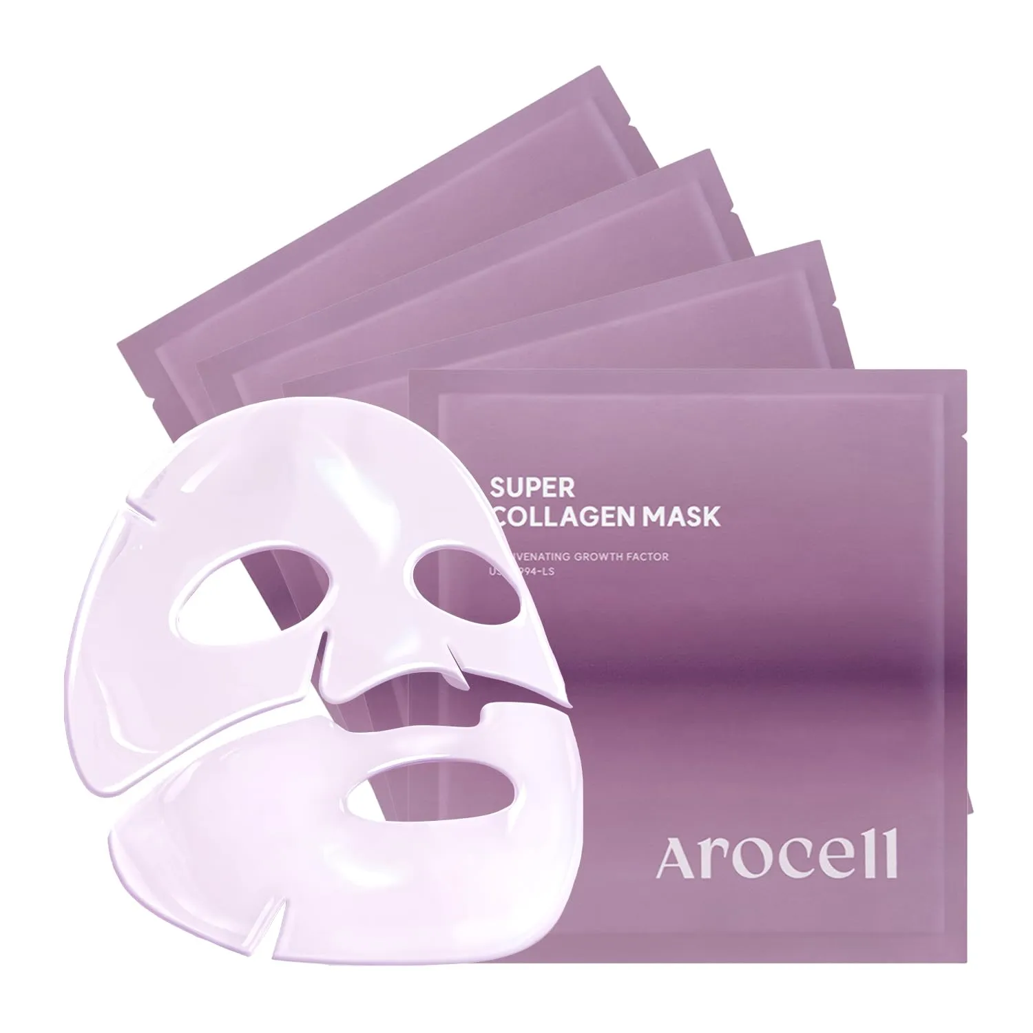 AROCELL Super Collagen Mask 4 Facial Sheet Dual Matrix Hydrogel Masks with Low Molecular Weight Collagen for Elasticity Hydrating Anti-Aging Cooling Korean Skincare, 43g x 4ea