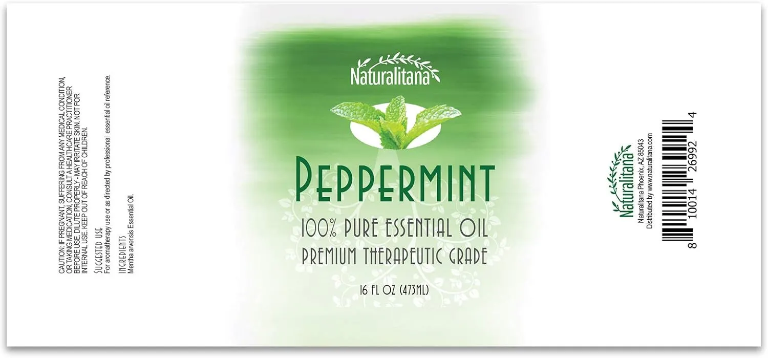 Aromatherapy Peppermint Essential Oil for Diffuser, Topical, Soap, Candle, Bath Bomb, Home & Office 16 Oz Bulk
