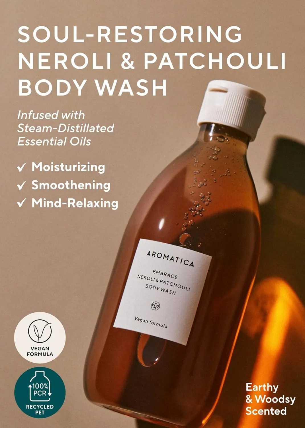 AROMATICA Embrace Body Wash Neroli & Patchouli 10.14fl.oz./300ml - Floral Body Wash for Women | Relaxing Your Body & Mind | Vegan, Sulfate Free