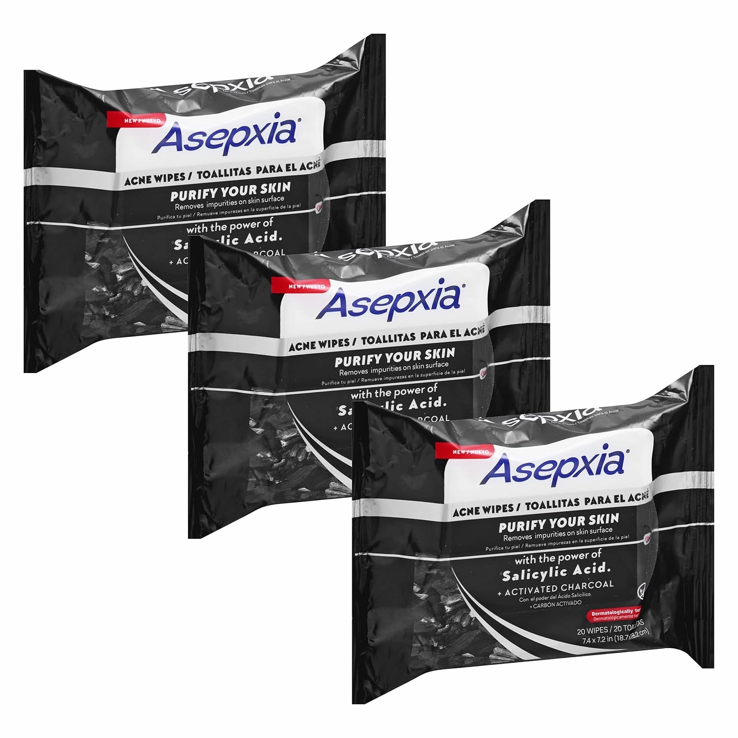 ASEPXIA Acne Treatment Wipes with Activated Charcoal and Salicylic Acid, 20 wipes