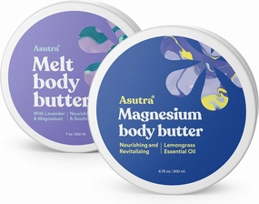 ASUTRA Magnesium Body Butter Bundle, 2 Products - Magensium Body Butter Lotion and Magnesium Body Butter with Lavender, Shea Butter & Almond Oil Moisturizer, Premium-Quality Magnesium Oil