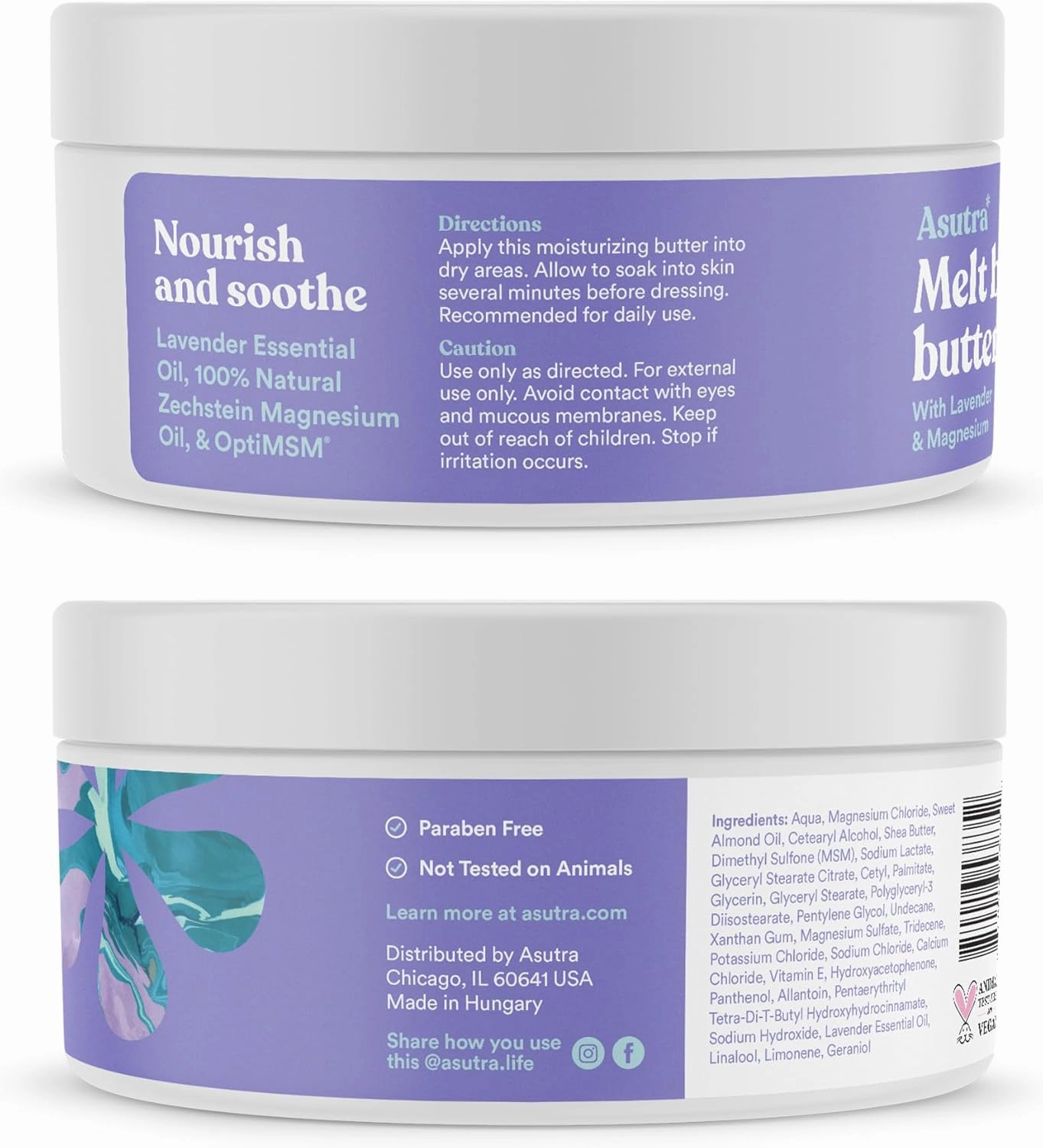 ASUTRA Magnesium Body Butter Bundle, 2 Products - Magensium Body Butter Lotion and Magnesium Body Butter with Lavender, Shea Butter & Almond Oil Moisturizer, Premium-Quality Magnesium Oil