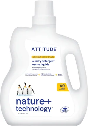 ATTITUDE Liquid Laundry Detergent, EWG Verified Laundry Soap, HE Compatible, Vegan and Plant Based Products, Cruelty-Free, Citrus Zest, 40 Loads, 67.6 Fl Oz