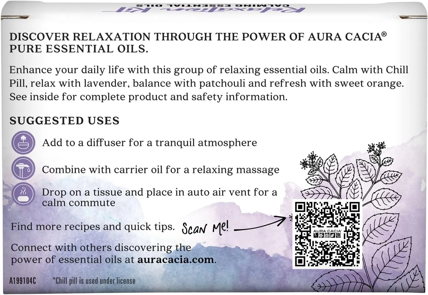 Aura Cacia Essential Oil Relaxation Kit, 4-Pack, Lavender, Patchouli, Sweet Orange, Chamomile, Sweet Basil & Learning Guide