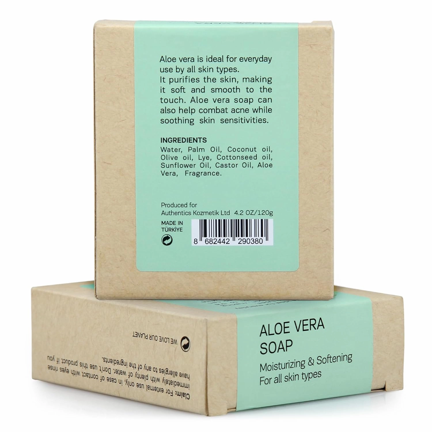 AUTHENTIC BATH & SOAP - Aloe Vera Soap Bar - Cold Processed, Natural, Soothing, Hydrating for Men & Women, Cruelty Free, Vegan, Handmade, Face & Body Wash for All Skin Types. (Pack of 2) 4.2 Oz Each