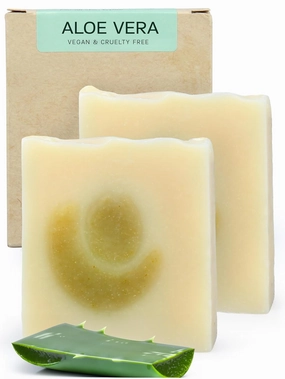 AUTHENTIC BATH & SOAP - Aloe Vera Soap Bar - Cold Processed, Natural, Soothing, Hydrating for Men & Women, Cruelty Free, Vegan, Handmade, Face & Body Wash for All Skin Types. (Pack of 2) 4.2 Oz Each