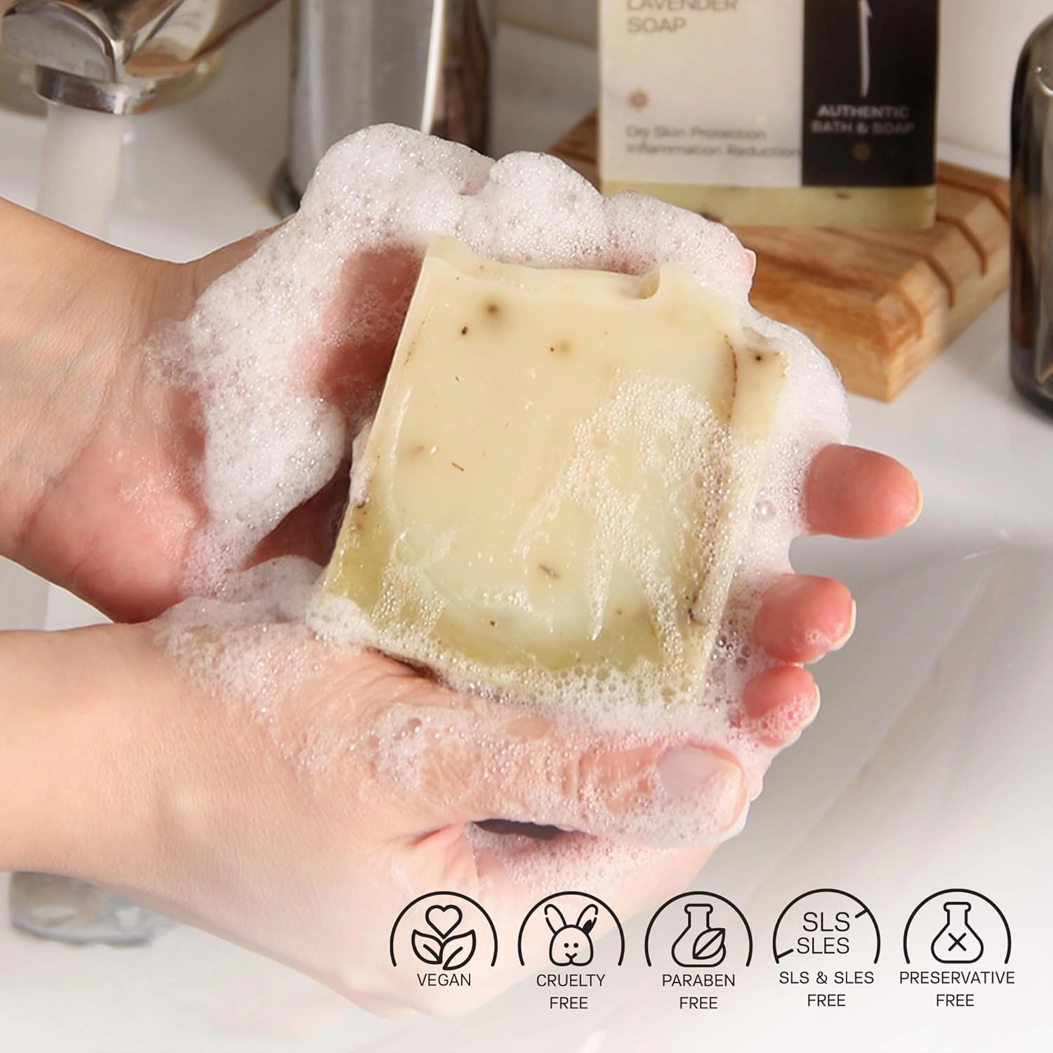 AUTHENTIC BATH & SOAP - Lavender Soap Bars (2PK) – Scented with Lavender essential Oil Organic, Relaxing & Soothing, Face and Body Unscented Bar soap for Women & Men, Cruelty Free, Vegan. 4.2 Oz each