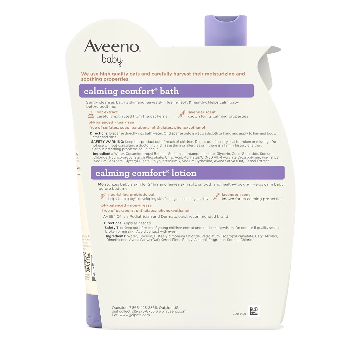 Aveeno Baby Calming Comfort Bath & Lotion Set, Nighttime Baby Skin Care Products with Natural Oat, Lavender & Vanilla Scents, Paraben-, Phthalate- & Phenoxyethanol-Free, 2 Items