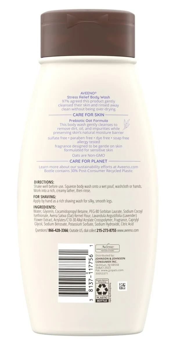 Aveeno Body Wash Stress Relief 18 Ounce (532ml) (6 Pack)