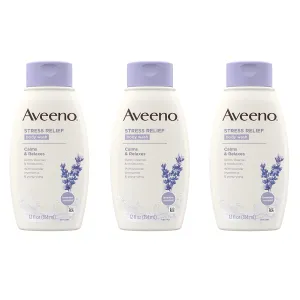 Aveeno Stress Relief Body Wash with Soothing Oat, Lavender, Chamomile & Ylang-Ylang Essential Oils, Hypoallergenic, Dye-Free & Soap-Free Calming Body Wash, 12 fl. Oz (Pack of 3)