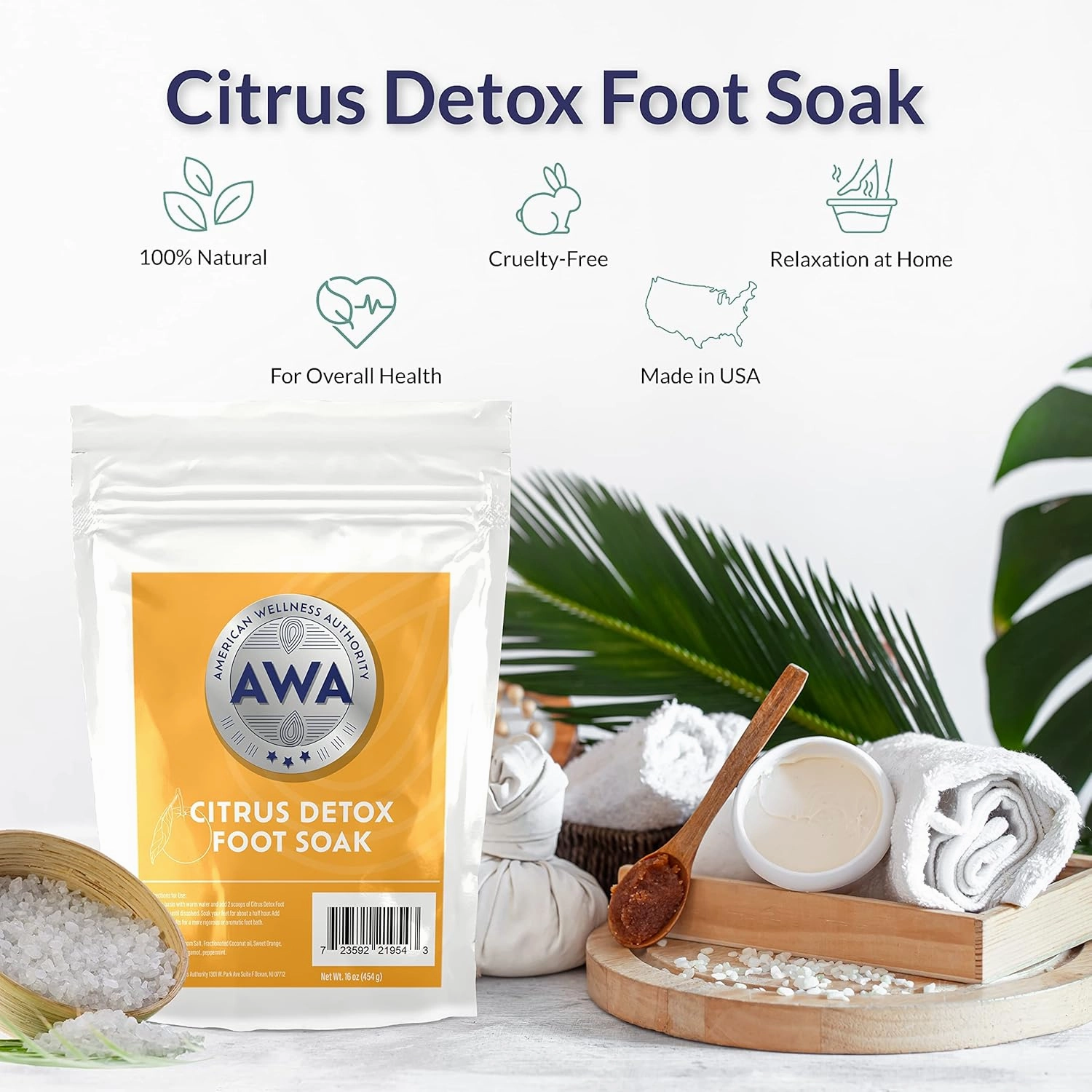 AWA Pedicure Foot Soak with Epsom Salts for Soaking for Pain - Muscle Relaxer Foot Soak Salts for Muscle Pain, Foot Aches, and Joint Soreness - Leg Swelling Relief Foot Detox (Citrus)