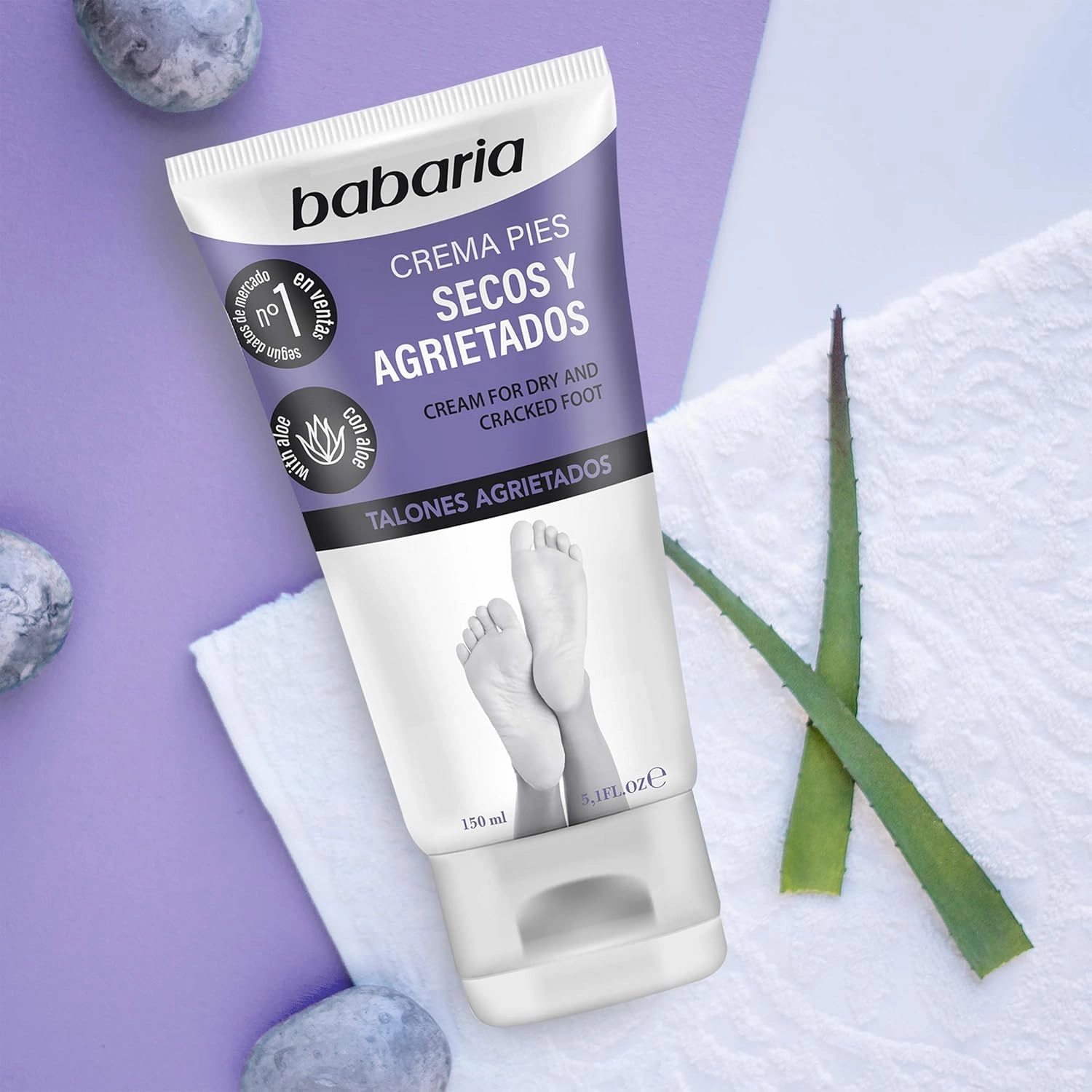 Babaria Dry Feet Cream - Absorbs Quickly to Instantly Soothe and Smooth - Deepest Hydrating Effect - Infused with Aloe Vera, Sweet Almond, and Shea Butter - Suitable for All Skin Types - 5.1 oz