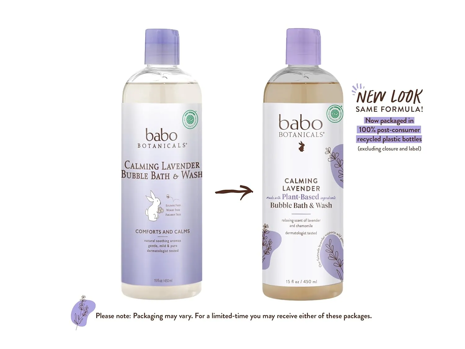 BABO Botanicals Calming Lavender 2-in-1 Bubble Bath & Wash - Relaxing Chamomile & Lavender - EWG Verified- Vegan- for All Ages- Scented with Lavender Essential Oil - 1 or 2-Pack