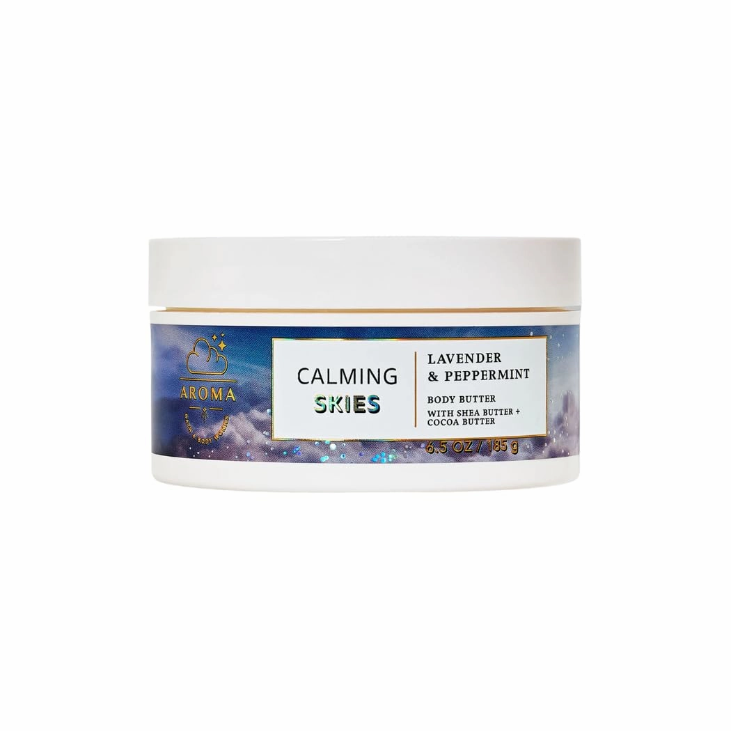 Bath & Body Aroma Calming Skies Lavender & Peppermint Whipped Body Butter with Shea   Cocoa Butter, 6.5 oz. / 185 g