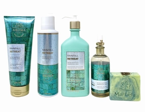 Bath & Body Works Aroma Rainfall Retreat Deluxe Value Pack with a Fresh Forest Bar Soap - Body Cream - Body Lotion - Shave Gel and Essential Oil Mist - Full Size