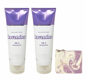 Bath & Body Works Lavender 2 Pack Body Cream Bundle with a Lavender Dream Bar Soap - Full Size