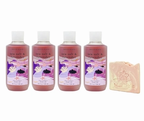 Bath & Body Works Sea Salt & Lavender 4 Piece Shower Gel Value Pack with a Himalayan Salts Springs Sample Soap