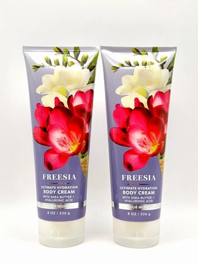 Bath and Body Work Freesia Ultimate Hydration Body Cream with Shea Butter and Hyaluronic Acid, 24 Hour Moisture, 8 oz, 2-Pack