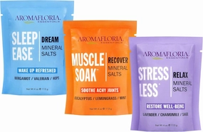 Bath Mineral Salts Travel Size | Stress Less, Muscle Soak, Sleep Ease | 4 oz Assortment (3 Pack)