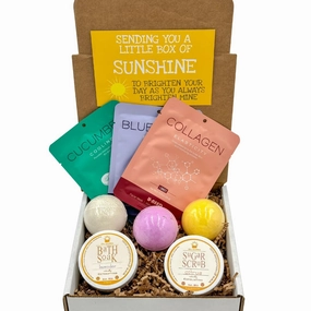 Bath Time Box - Citrus Sugar Scrub, Lavender Bath Soak, Bath Bombs, Spa Face Masks - Luxurious Self-Care and Pampering Gift Set