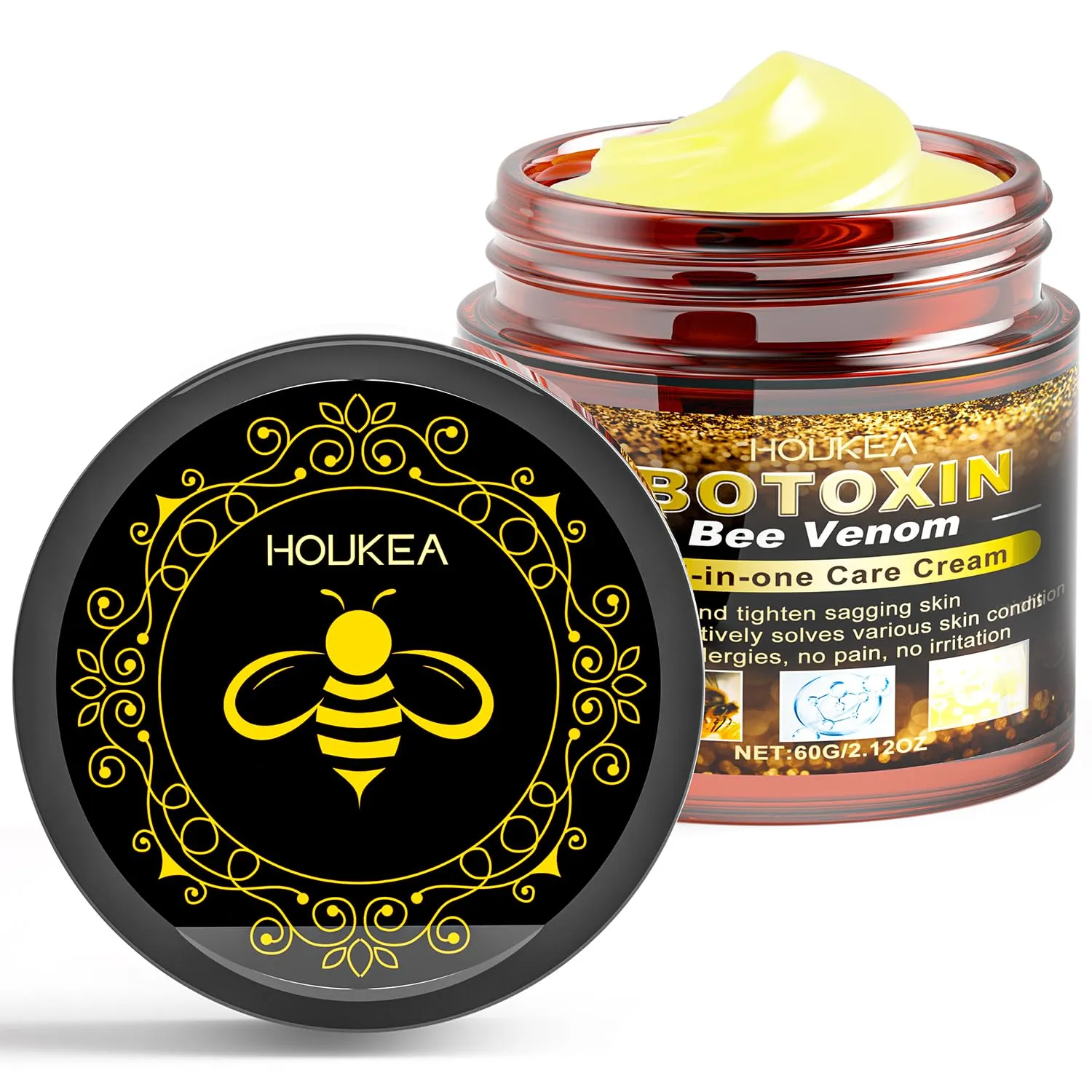 Bee Venom Cream, Clinically Tested Anti Aging Treatment with Natural Ingredients, Bee Venom Skin Treatment Cream, Sensitive Skin Care for Back, Neck, Hands, Knee, 2.12oz/60g