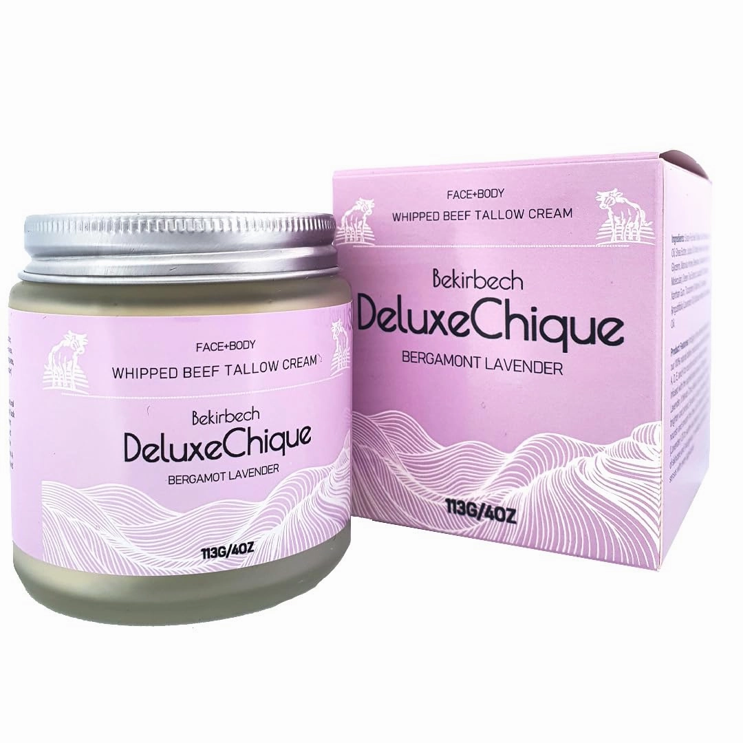 Beef Tallow for Skin, Grass-Fed Beef Tallow Face Moisturizer & Body Lotion, Whipped Tallow Balm for Soft, Smooth Skin, Cebo de Res para la Cara, sebo de res para la cara (4 oz, Bergamot Lavender)