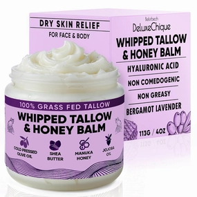 Beef Tallow for Skin, Grass-Fed Beef Tallow Face Moisturizer & Body Lotion, Whipped Tallow Balm for Soft, Smooth Skin, Cebo de Res para la Cara, sebo de res para la cara (4 oz, Bergamot Lavender)