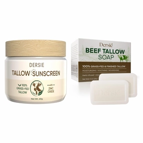 Beef Tallow Sunscreen & Soap Bar: Beef Tallow Sunscreen with Zinc Oxide   Organic Tallow Soap for Face & Body – Gentle Daily Sun Protection & Cleansing – For Dry, Sensitive Skin – Unscented   Fresh Sc