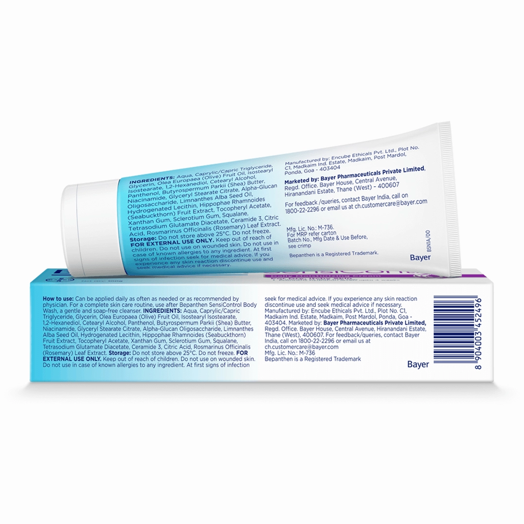 Bepanthen Sensi Control Daily Moisturizing Cream, Worlds No.1 Skincare Brand, For Dry & Sensitive Skin, 100 gm, Pro Vit B5, Vit B3, Shea Butter, Skin Barrier repair, Dermatologically Approved