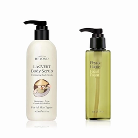 BEYOND Lacvert Body Scrub Peeling Gel (Original, 10.1fl oz) - Body Wash & Shower Gel for Gentle Exfoliation & Home Spa. & Phytoganic Facial Cleansing Foam (6.8fl oz) - Vegan Formula Korean Skin Care.